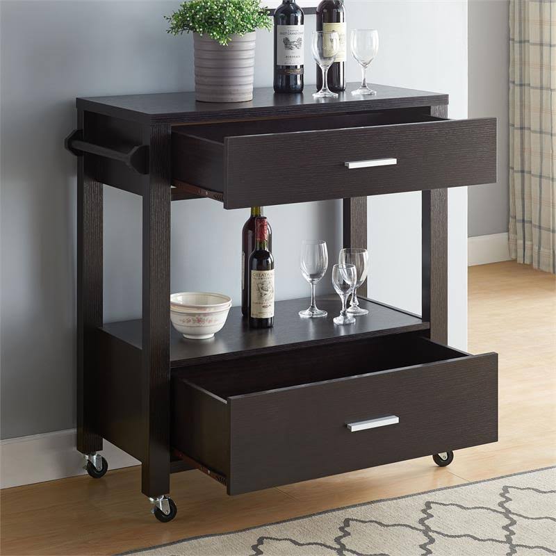Contemporary Wood 2-Drawer Kitchen Cart K97874