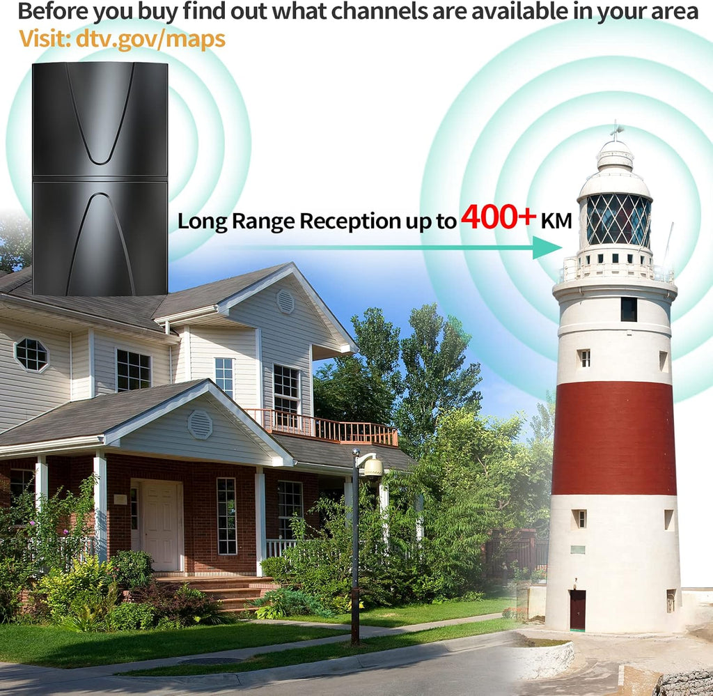 HD Digital TV Antenna 400 Miles Range Indoor Outdoor 4K 1080P P630228