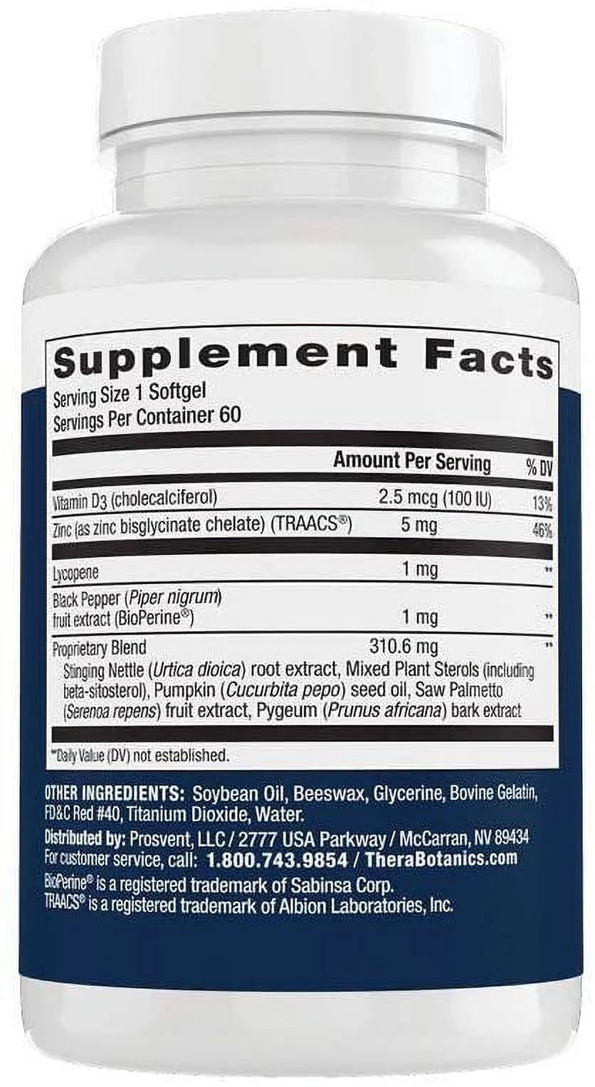Natural Prostate Health Supplements with Saw Palmetto, Pygeum, Lycopene, Stinging Nettle, Beta Sitosterol, Pumpkin Seed Oil, 1 Month Supply R91793