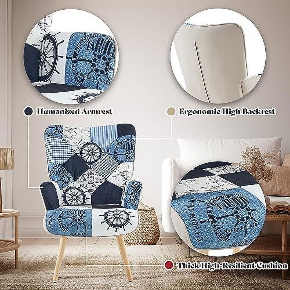 Grey Plaid Upholstered Armchair with Wooden Base P960758