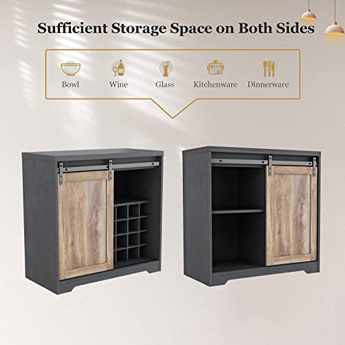 Black Wood Coffee Bar Cabinet with Wine Rack L902