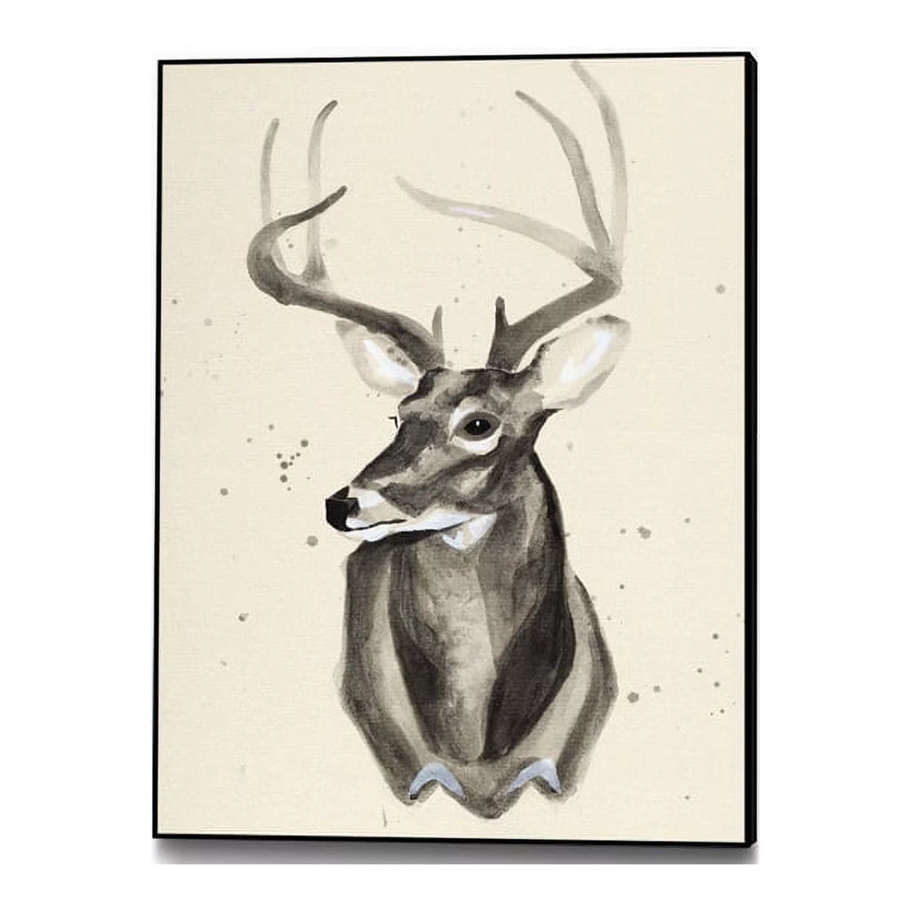 Canvas 24x32 Watercolor Deer Head 3 Framed in Multi-Color T526