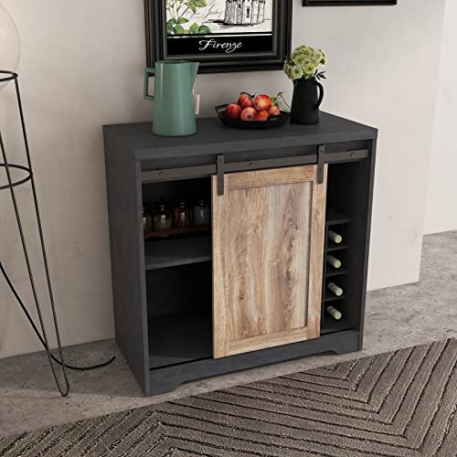 Black Wood Coffee Bar Cabinet with Wine Rack L902