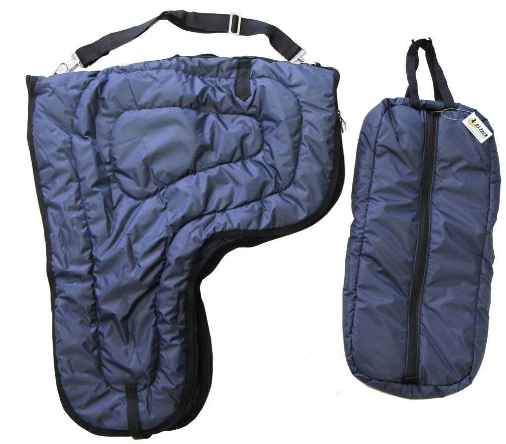 Large 420D Padded Navy Blue Western Saddle Carrier Case E687