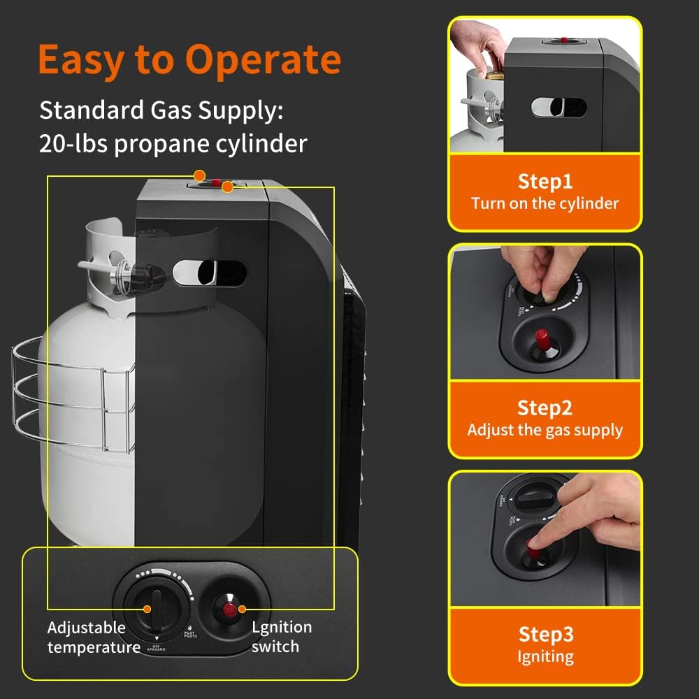 Portable LP Gas Heater with 3 Power Settings, 18,000 BTU Q672