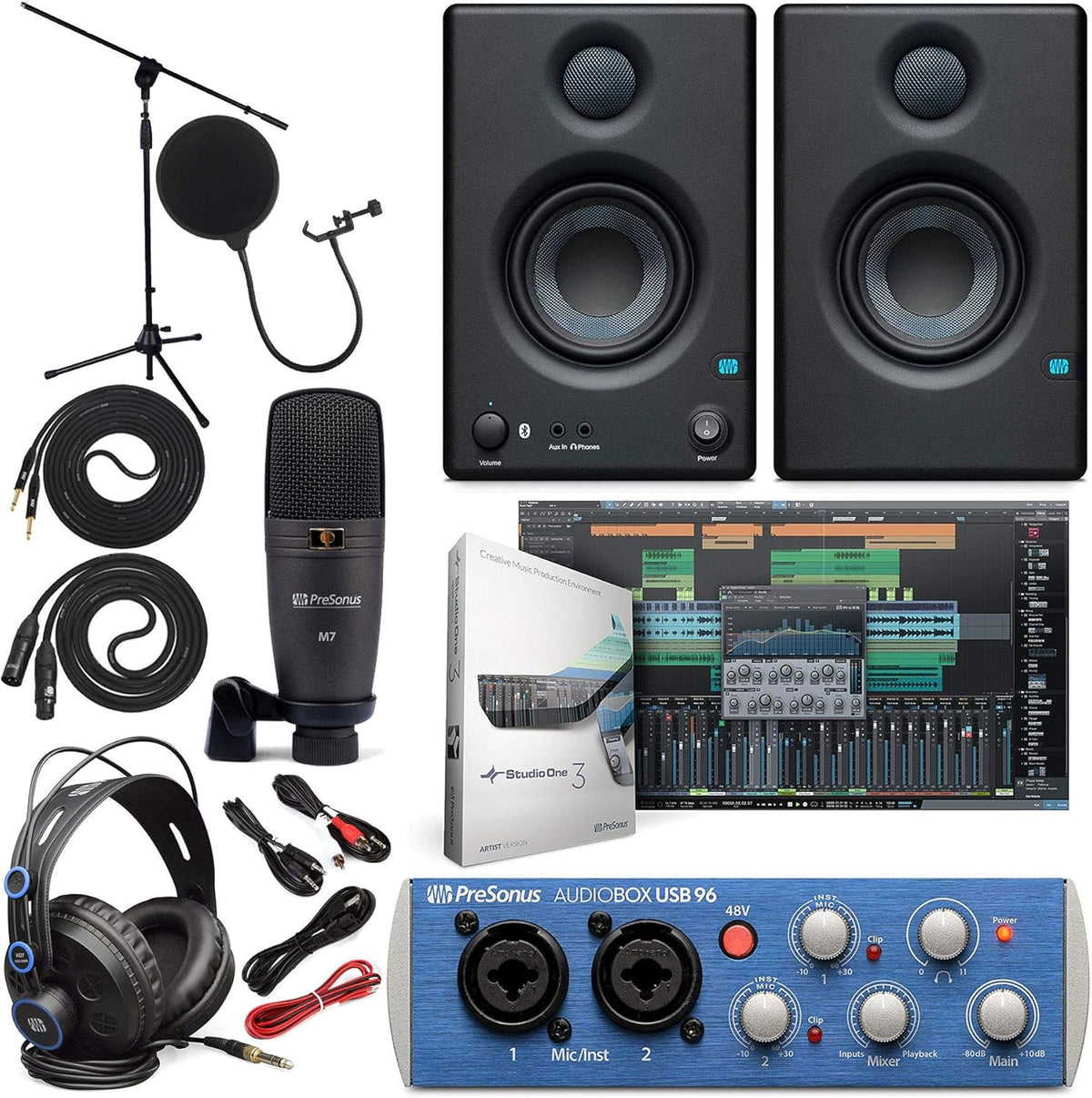 Audio Interface with Studio Monitors and Instrument Cable C323327