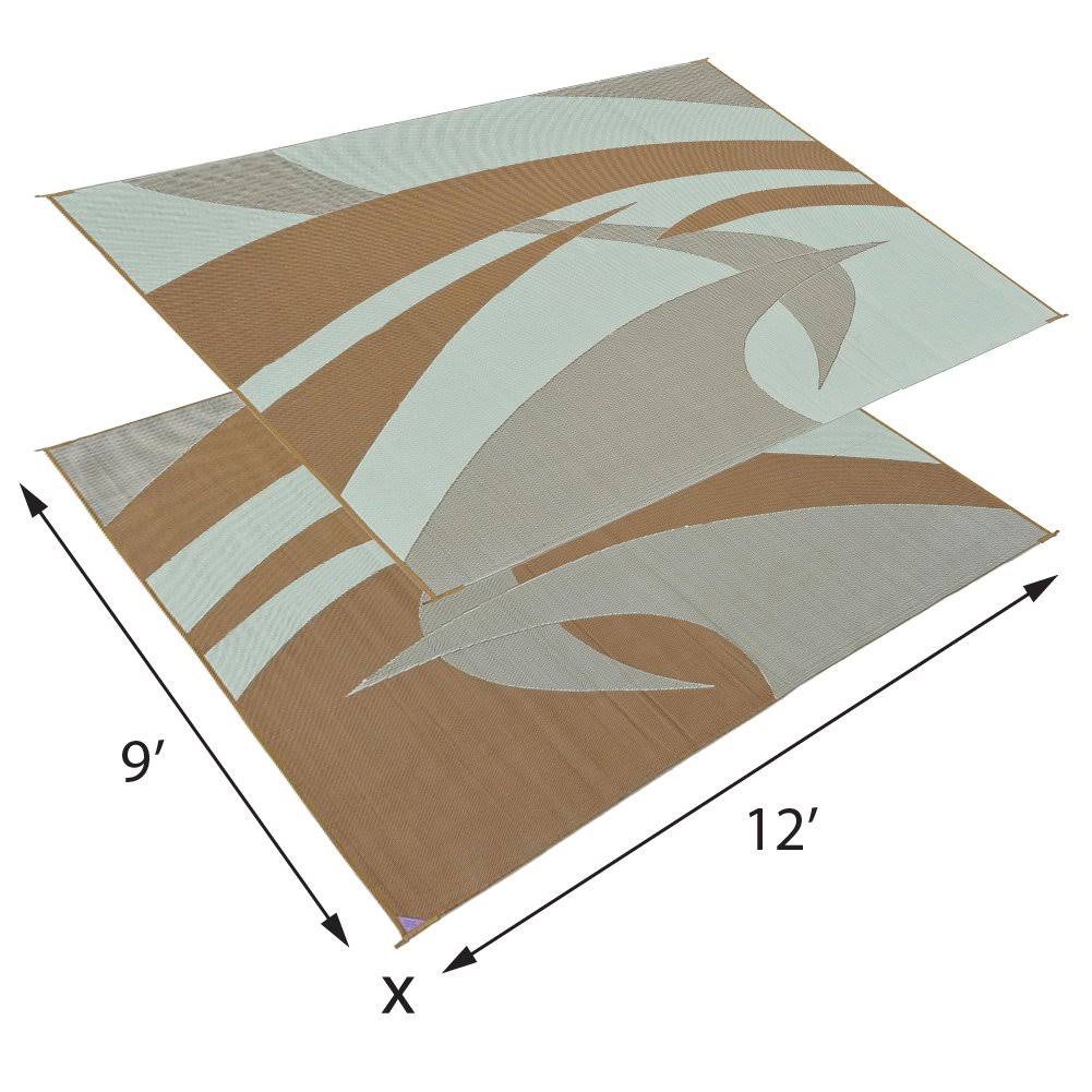 Reversible Outdoor Patio RV Camping Mat Swirl Brown Beige 9-Feet G95244