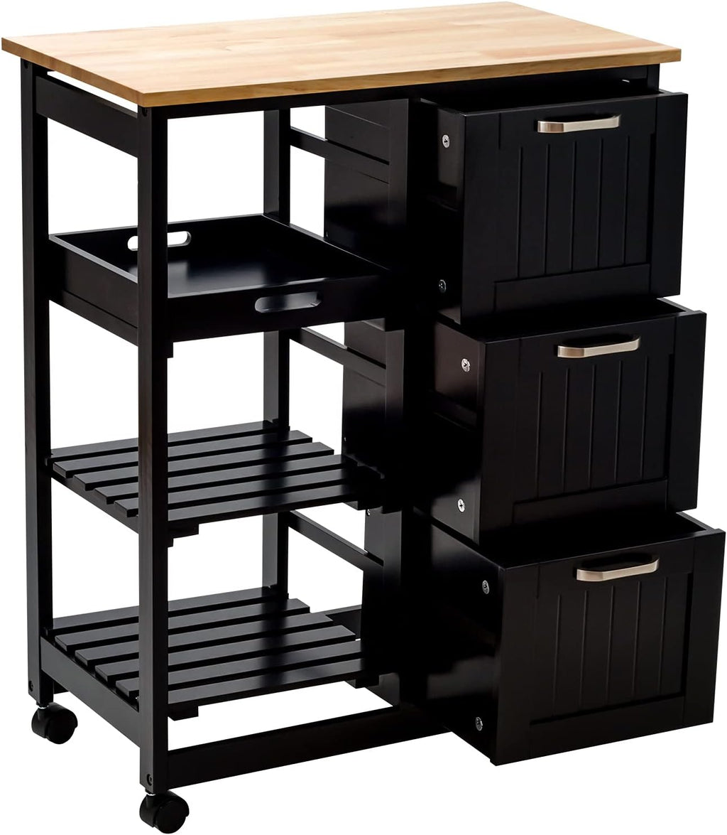 Black Kitchen Island Cart with Storage & Wheels G9330