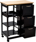 Black Kitchen Island Cart with Storage & Wheels G9330