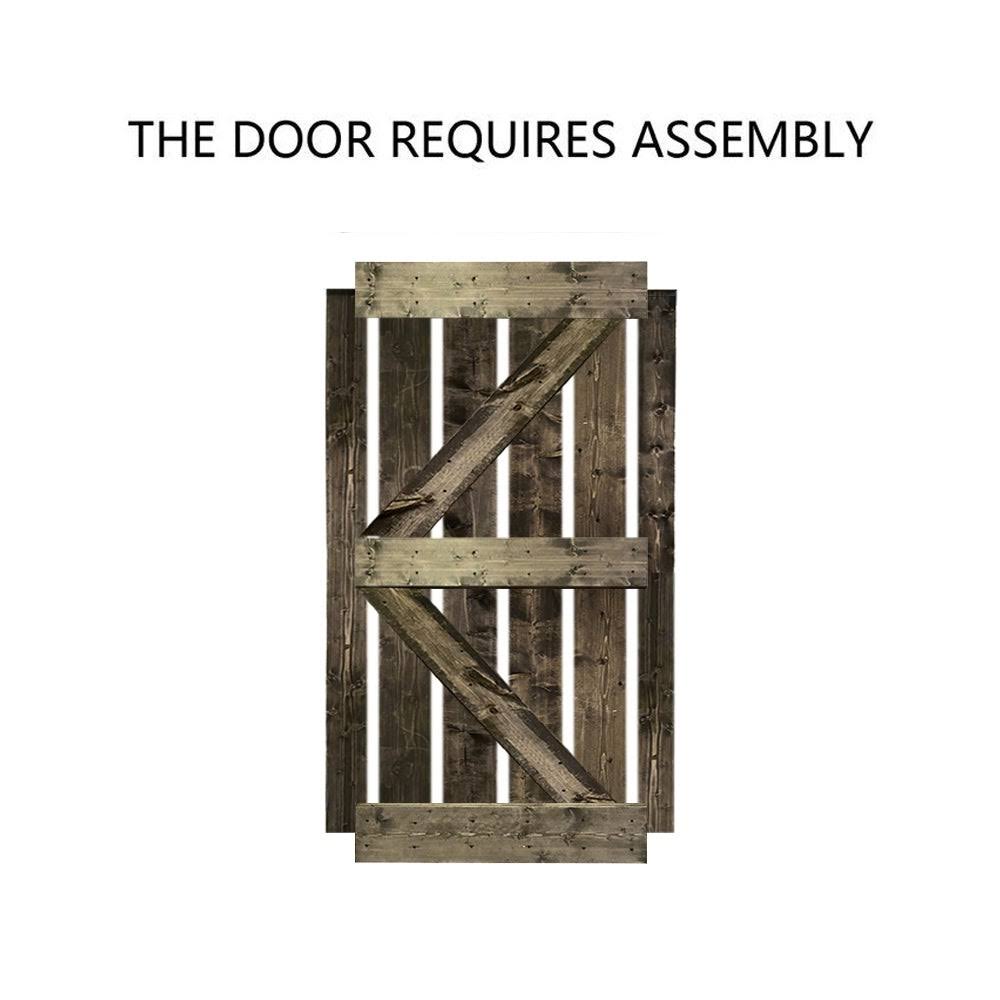 36 in. x 84 in. Gray Stained Knotty Pine Wood Interior Sliding Barn Door with Hardware Kit W7201