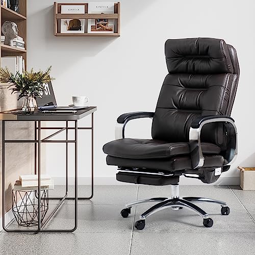 Office Chair with Footrest Ergonomic Executive Reclining Genuine Leather Desk Chair R41894