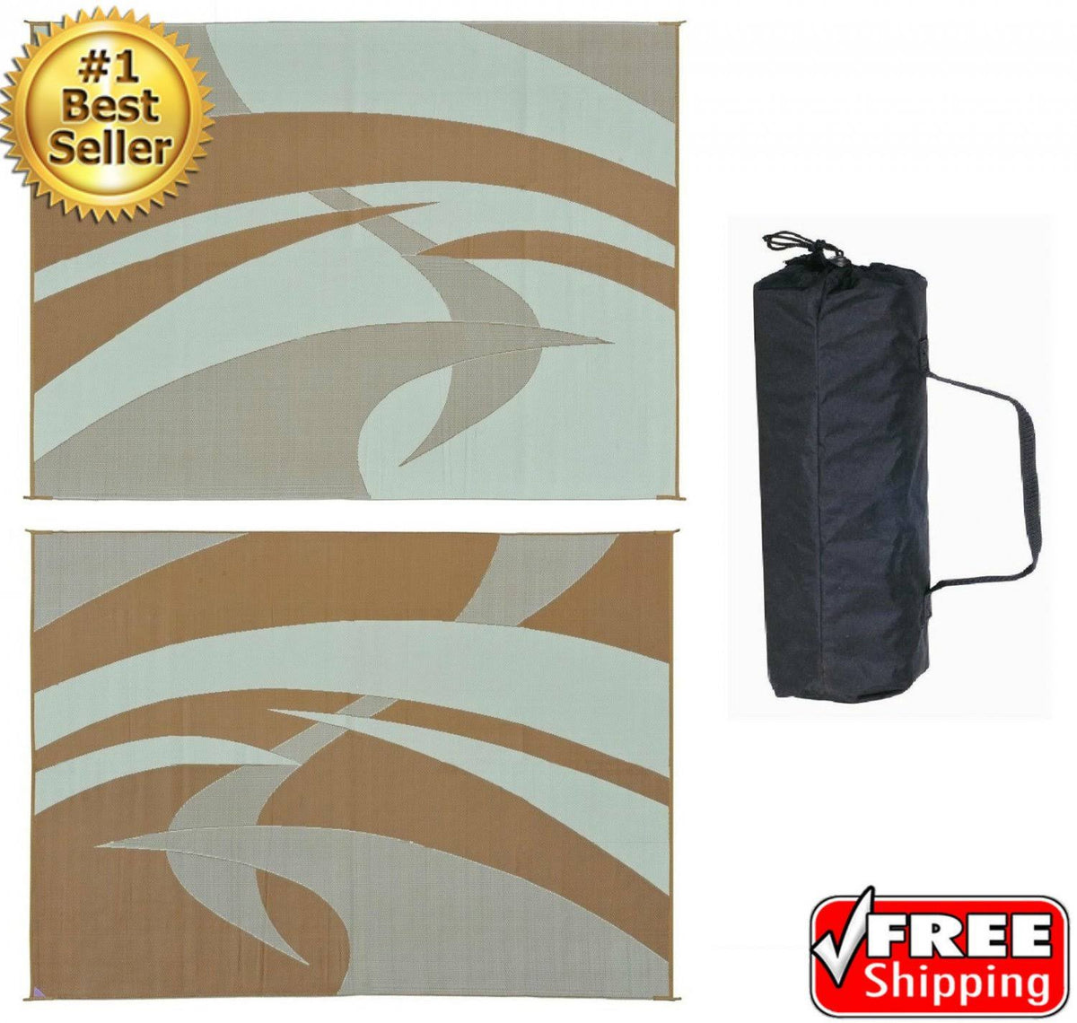 Reversible Outdoor Patio RV Camping Mat Swirl Brown Beige 9-Feet G95244