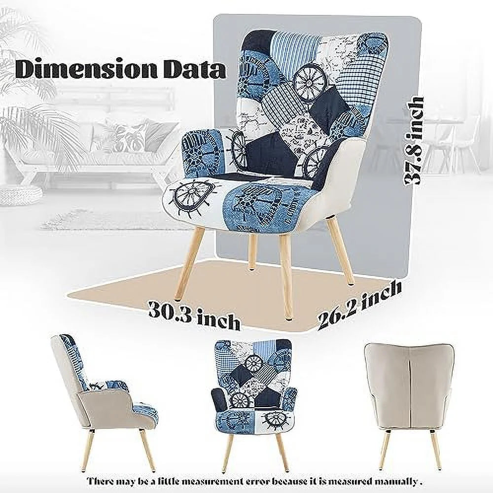 Grey Plaid Upholstered Armchair with Wooden Base P960758