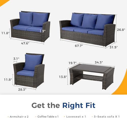 Gray Rattan Wicker 4 Piece Outdoor Patio Furniture Set with Cushion O816835