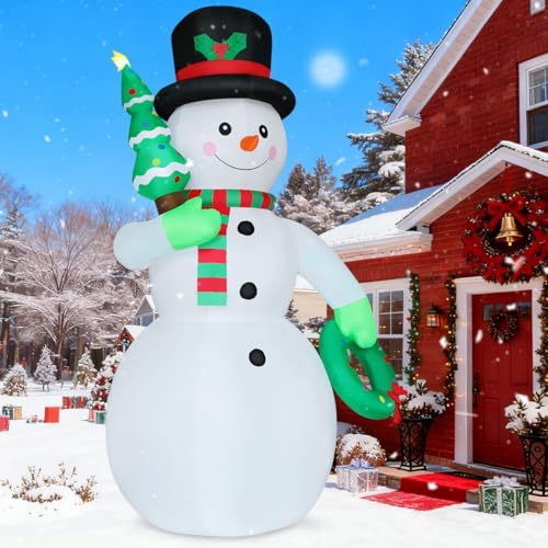 12 FT Christmas Inflatable Snowman with Christmas Tree & Wreath Built-in LEDs E365