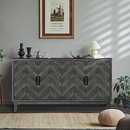 Taupe Grey Wooden Sideboard Cabinet with 4 Doors and Adjustable Shelves U7692