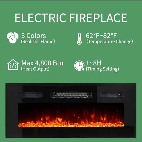 White High Gloss Entertainment Center with LED Lights, 40" Electric Fireplace, 2 Bookcases with Glass Doors B335557
