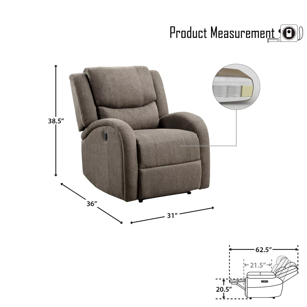 Brown Chenille Fabric Power Reclining Chair Q3915