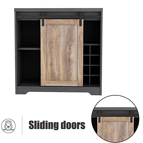 Black Wood Coffee Bar Cabinet with Wine Rack L902
