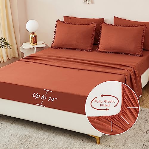 King Size 7 Pieces Terracotta Burnt Orange Comforter Set Q290