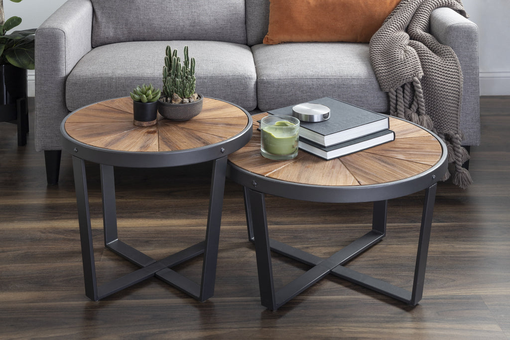 Round Wood and Metal Coffee Table D422697