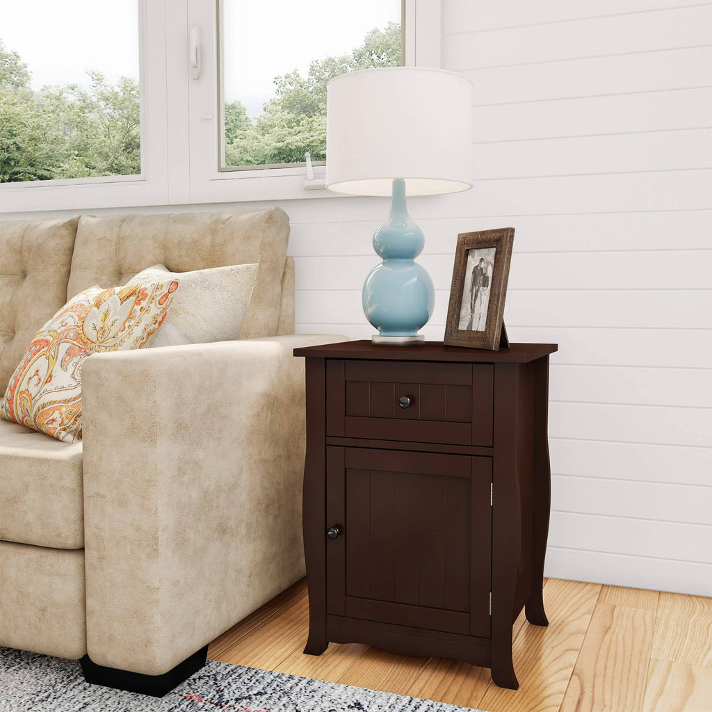 Dark Brown Accent Table with Storage Drawer and Cabinet W3658