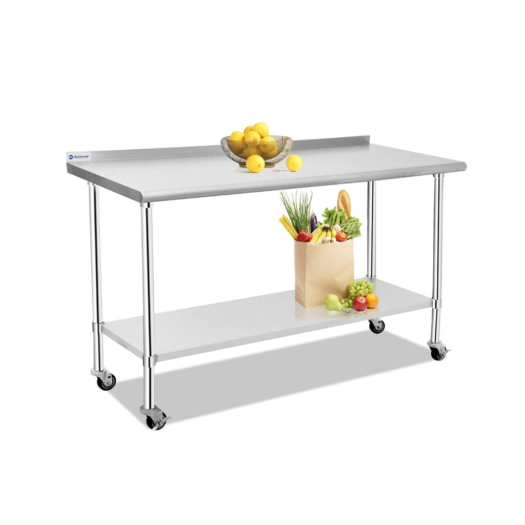 Stainless Steel Prep & Work Table 36 x 24 Inches with Caster Backsplash and Adjustable Undershelf Y597