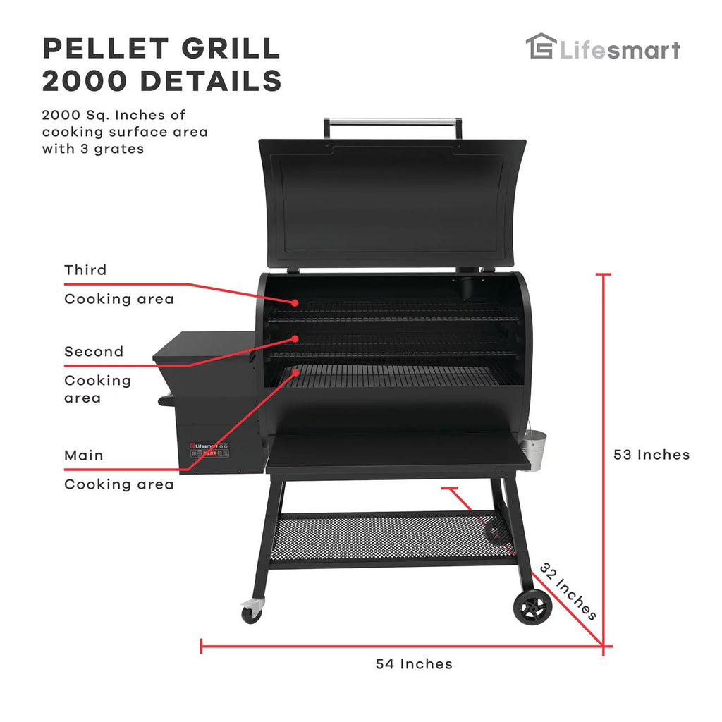 2000 Square Inch Pellet Grill and Smoker with 3 Cooking Racks O130