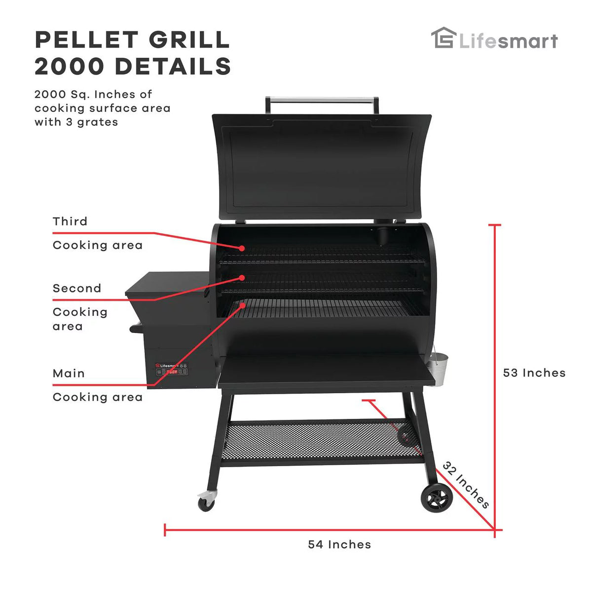 2000 Square Inch Pellet Grill and Smoker with 3 Cooking Racks O130