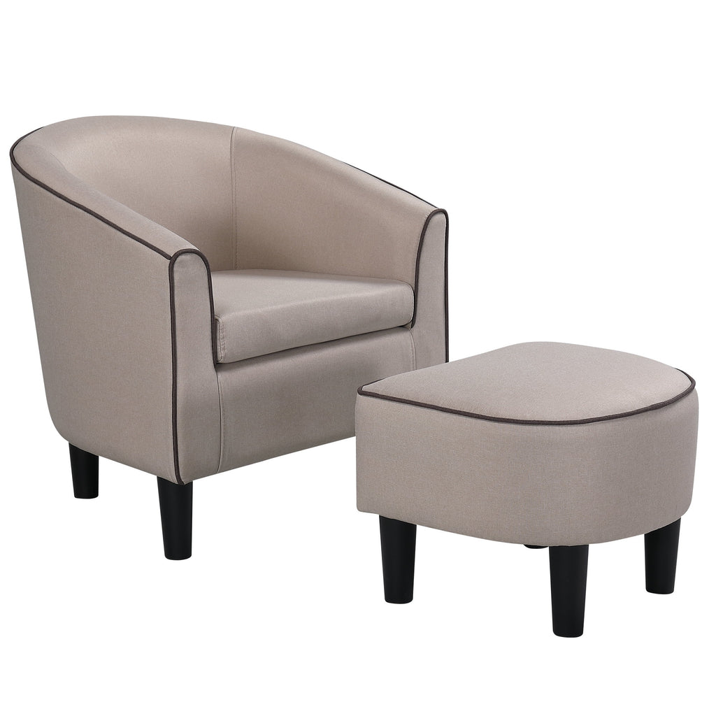 Beige Accent Chair with Ottoman R89097