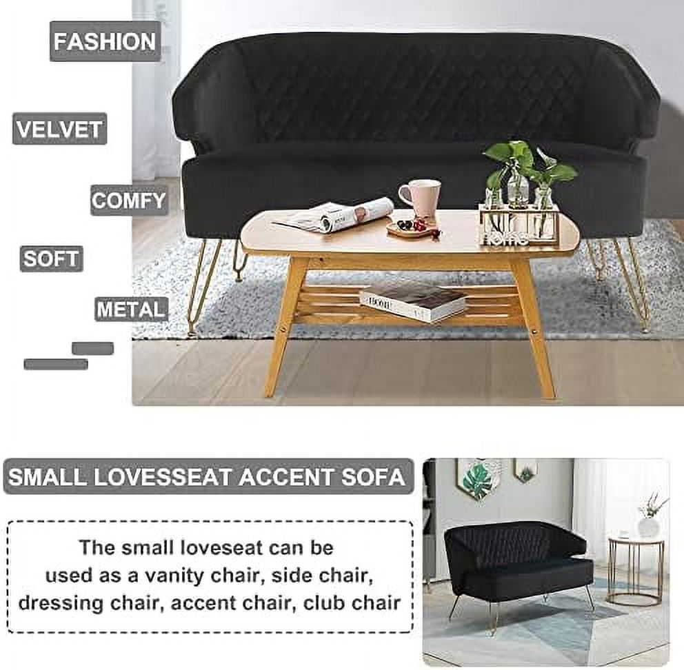 Light Cashmere Loveseat Sofa with Gold-Finished Metal Legs and 2 Small Pillows E368