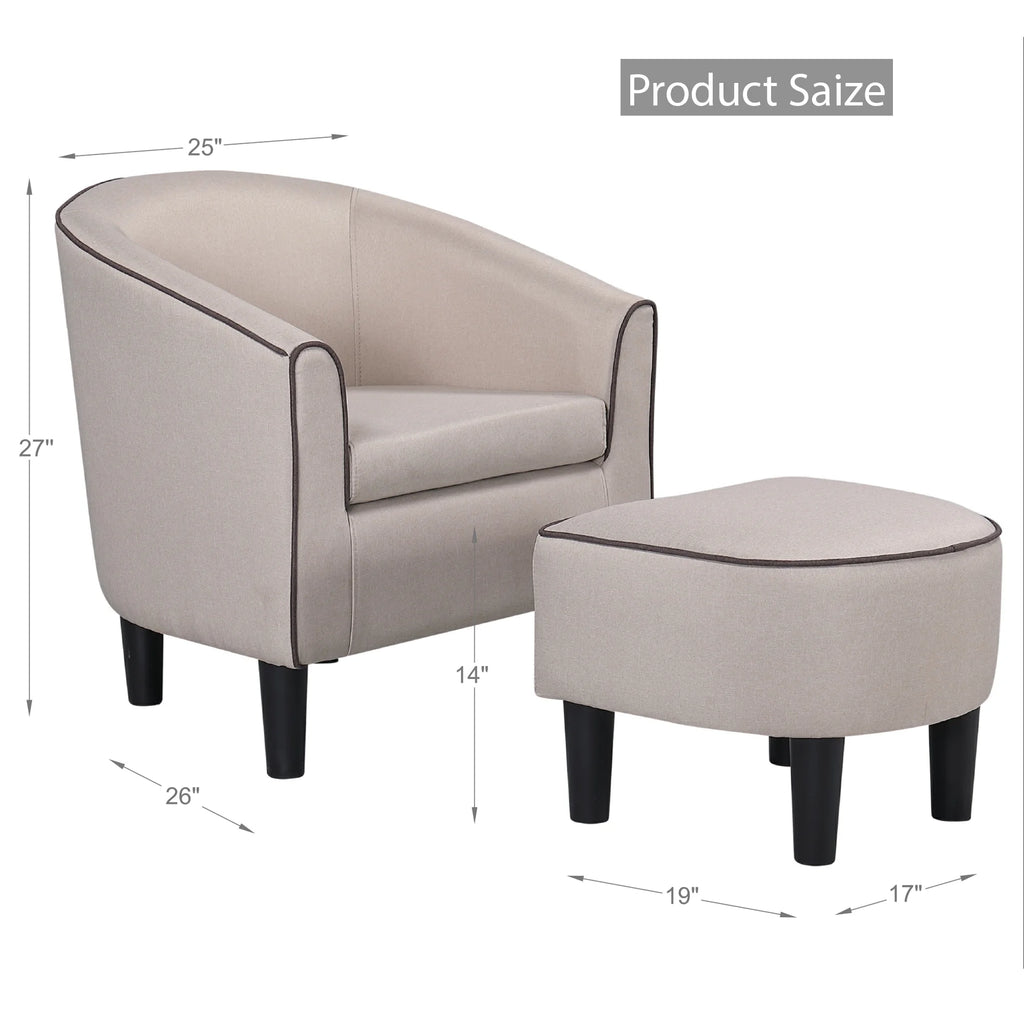 Beige Accent Chair with Ottoman R89097