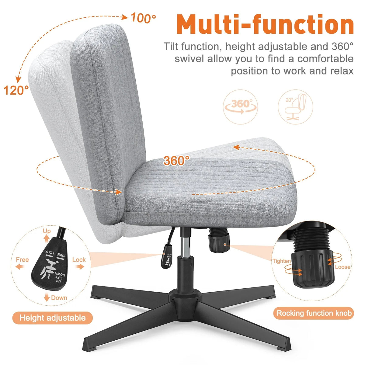 Armless Criss Cross Legged Adjustable Swivel Office Desk Chair A709