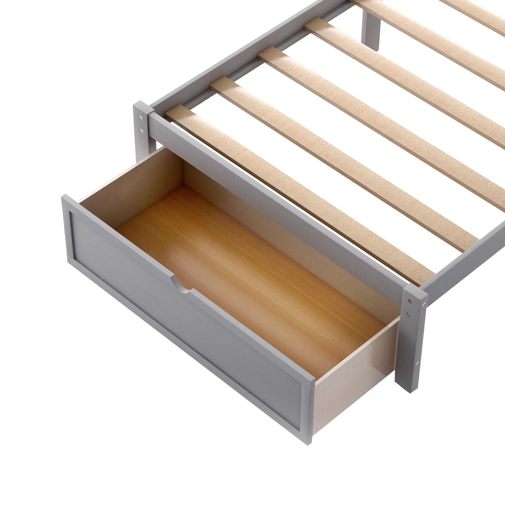 Twin Wood Platform Bed with Headboard & Storage Drawer A459039