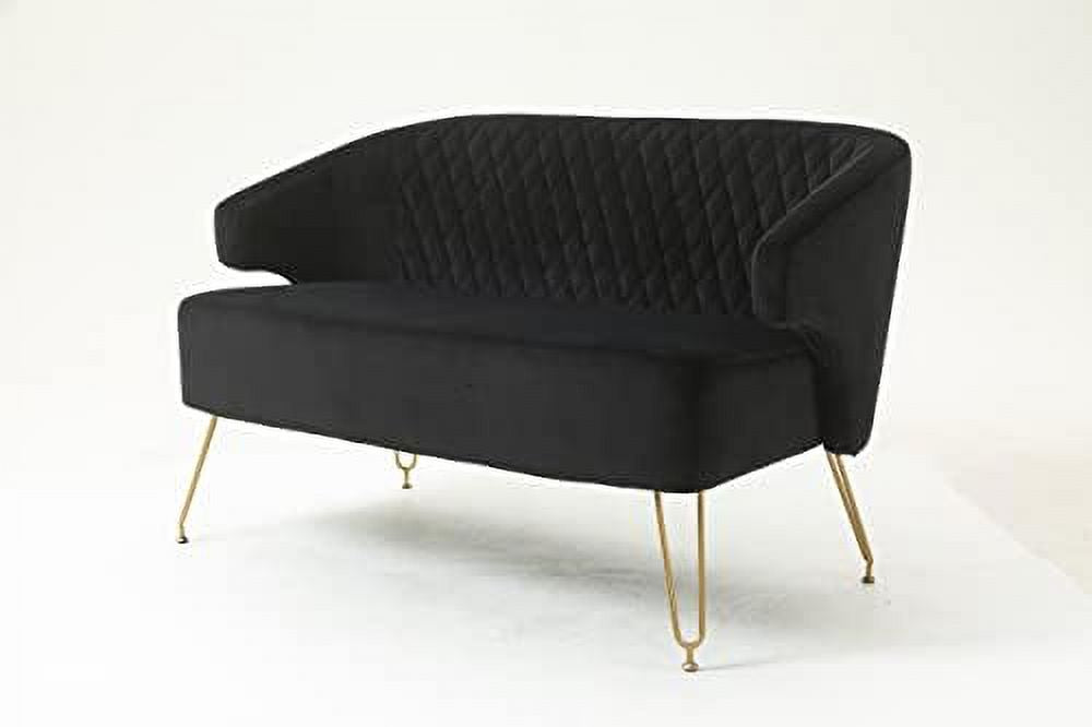 Light Cashmere Loveseat Sofa with Gold-Finished Metal Legs and 2 Small Pillows E368