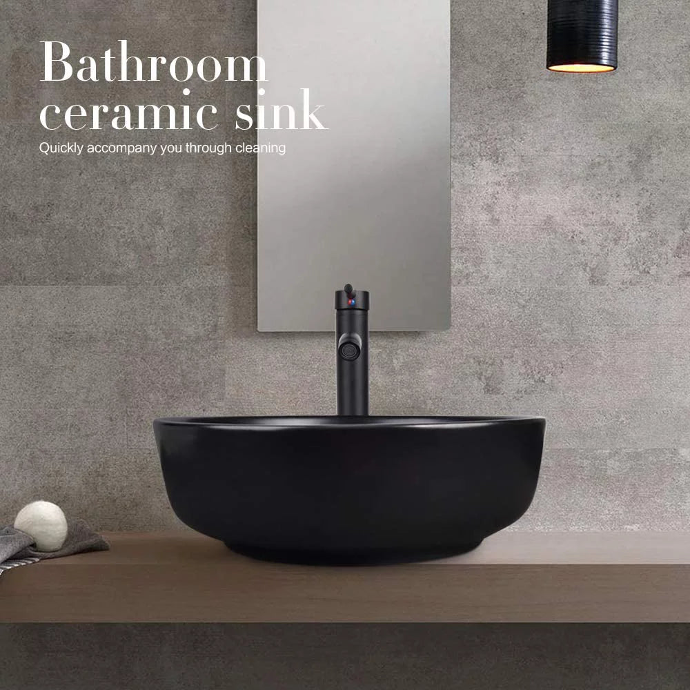 Porcelain Ceramic Vessel Sink and Faucet Combo U786690