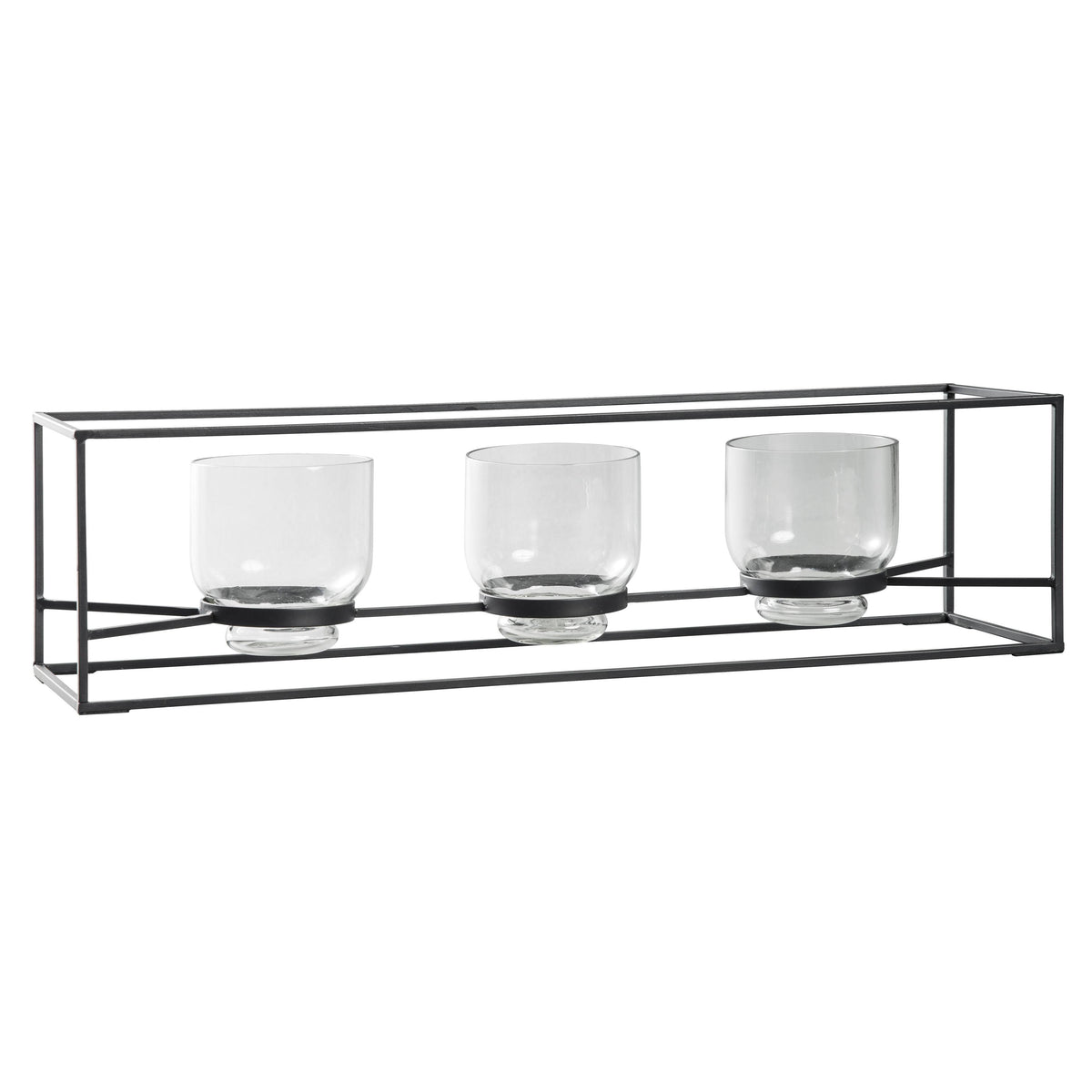 3 Glass Hurricane Candle Holders with Metal Frame, Black and Gold O847193
