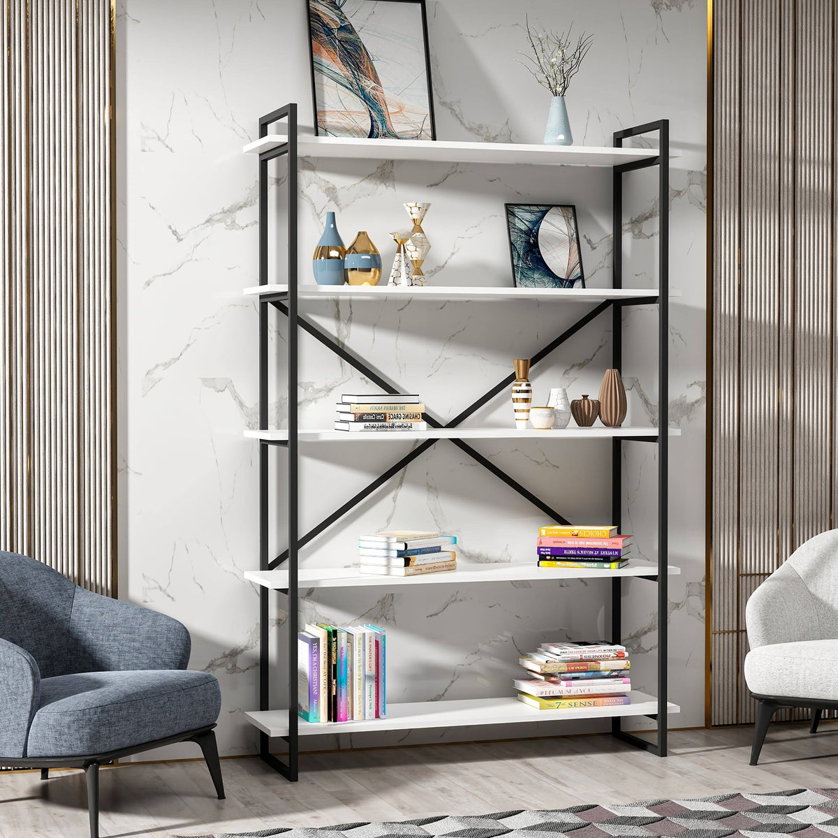 Modern Bookcase Anthracite Gold G65176