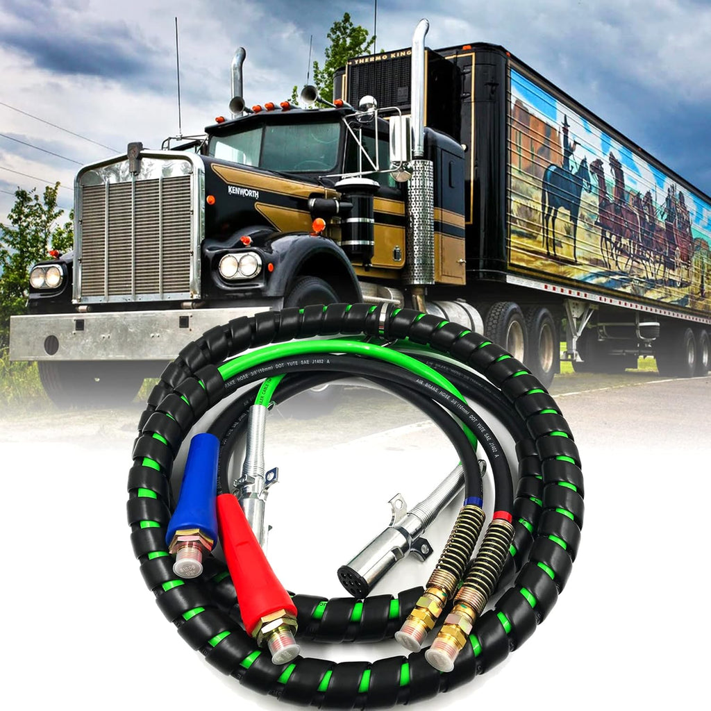 15Ft 3 in 1 ABS & Air Power Line Hose Wrap 7 Way Electrical Cable Assembly with Handle Grip L796877