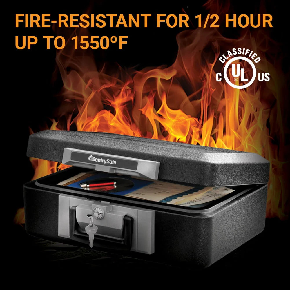 Fire-Resistant Box Safe with Key Lock 0.25 cu. ft., Black Y18136