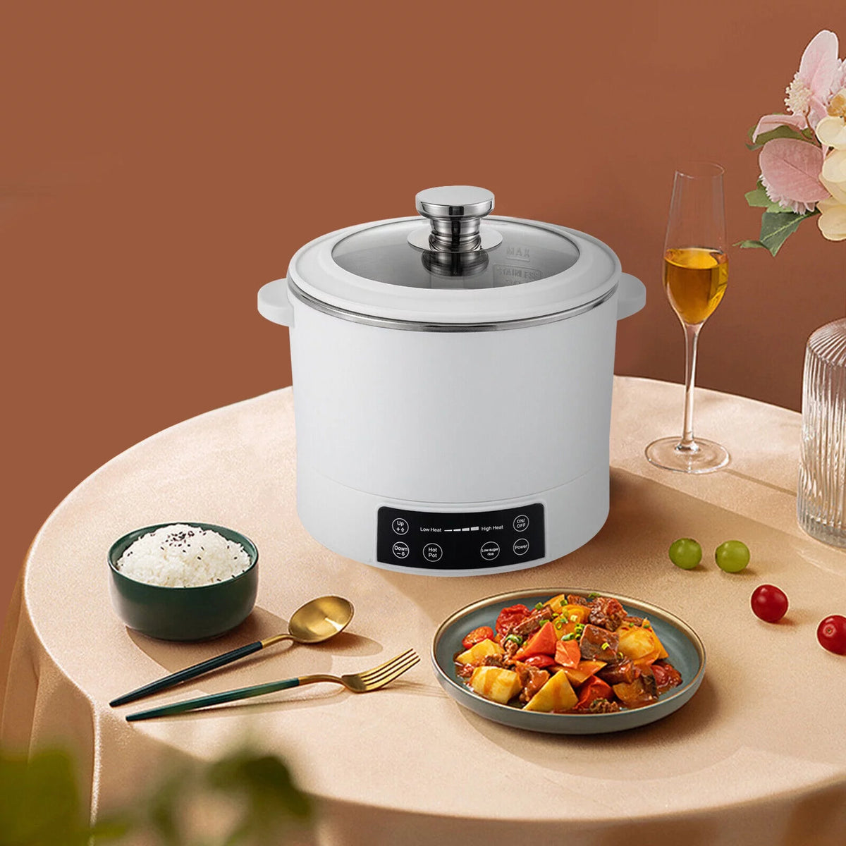 3-in-1 Electric Hot Pot Steamer with Steaming Basket E213