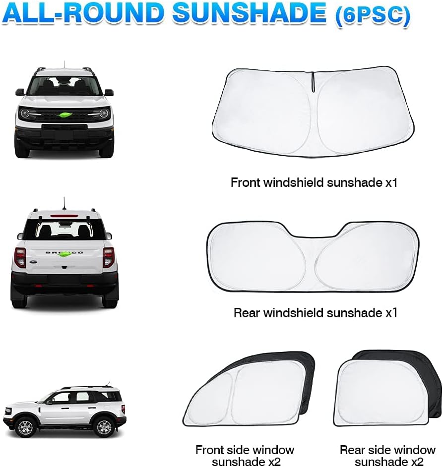 Custom Fit Sun Shade Windshield Sunshade Front Window Shades Rear Windows Cover Full Set 6PCS Pack of 2 R529