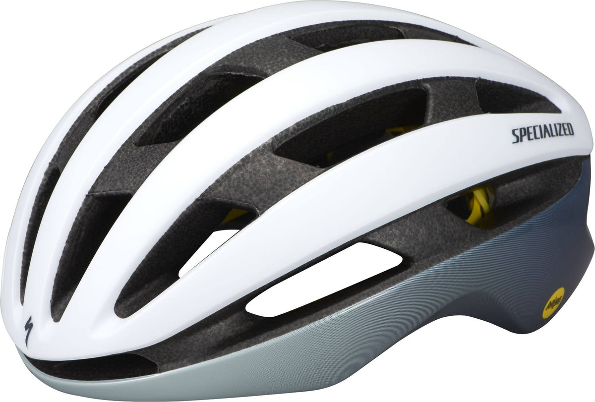 Satin White Gloss Ice Blue MIPS Helmet O2656