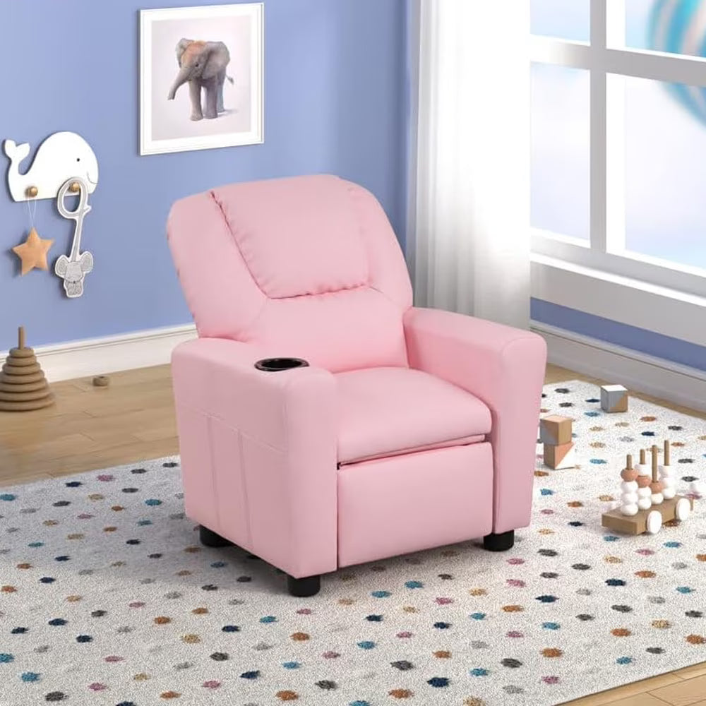 Pink PU Leather Recliner Chair with Cup Holder Z65423