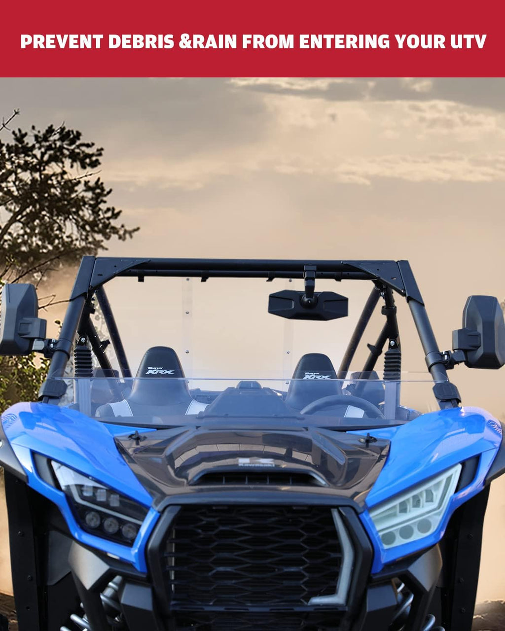 Front Half Windshield for Kawasaki Teryx KRX 1000, Clear Hard Coated Vented Polycarbonate Windscreen V3949