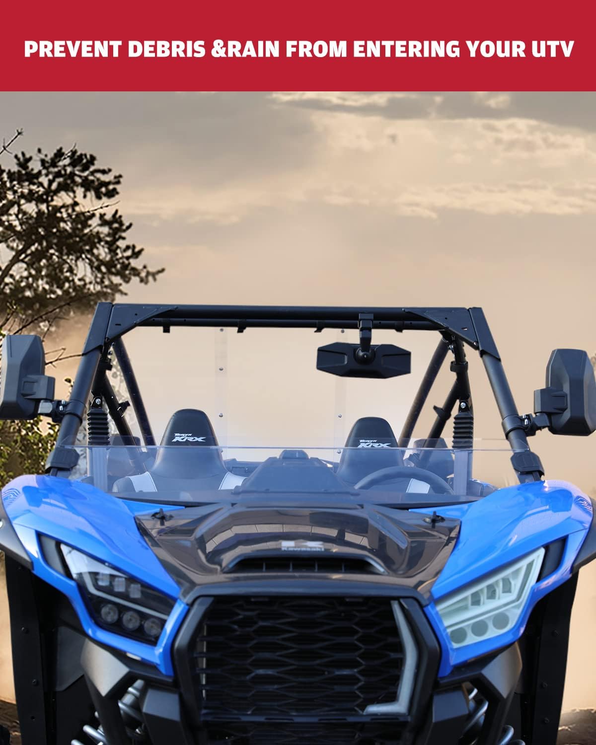 Front Half Windshield for Kawasaki Teryx KRX 1000, Clear Hard Coated Vented Polycarbonate Windscreen V3949