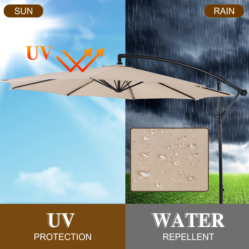 10ft Beige Patio Offset Cantilever Umbrella with Crank Handle N4239