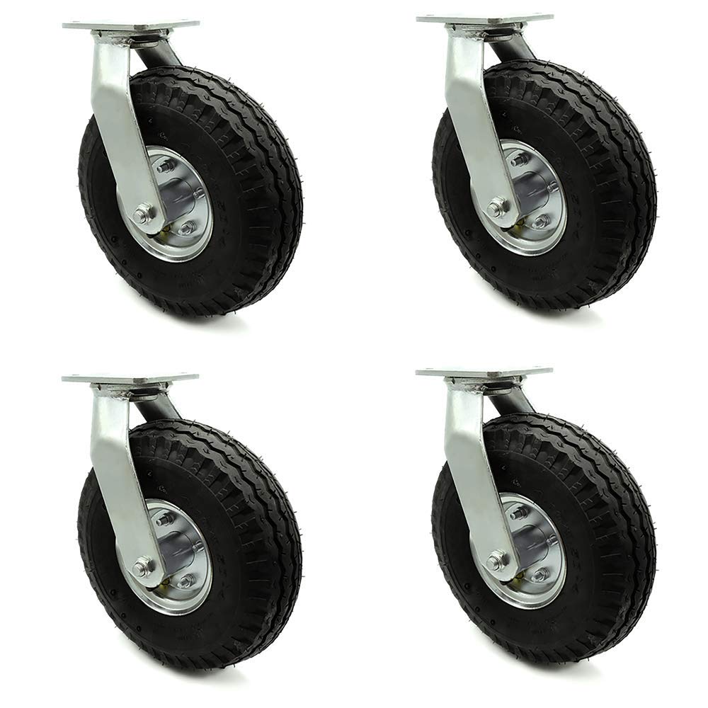 10" Pneumatic Rigid Caster, Black Rubber Wheel, 350 lbs. Capacity, Pack of 2 A8459