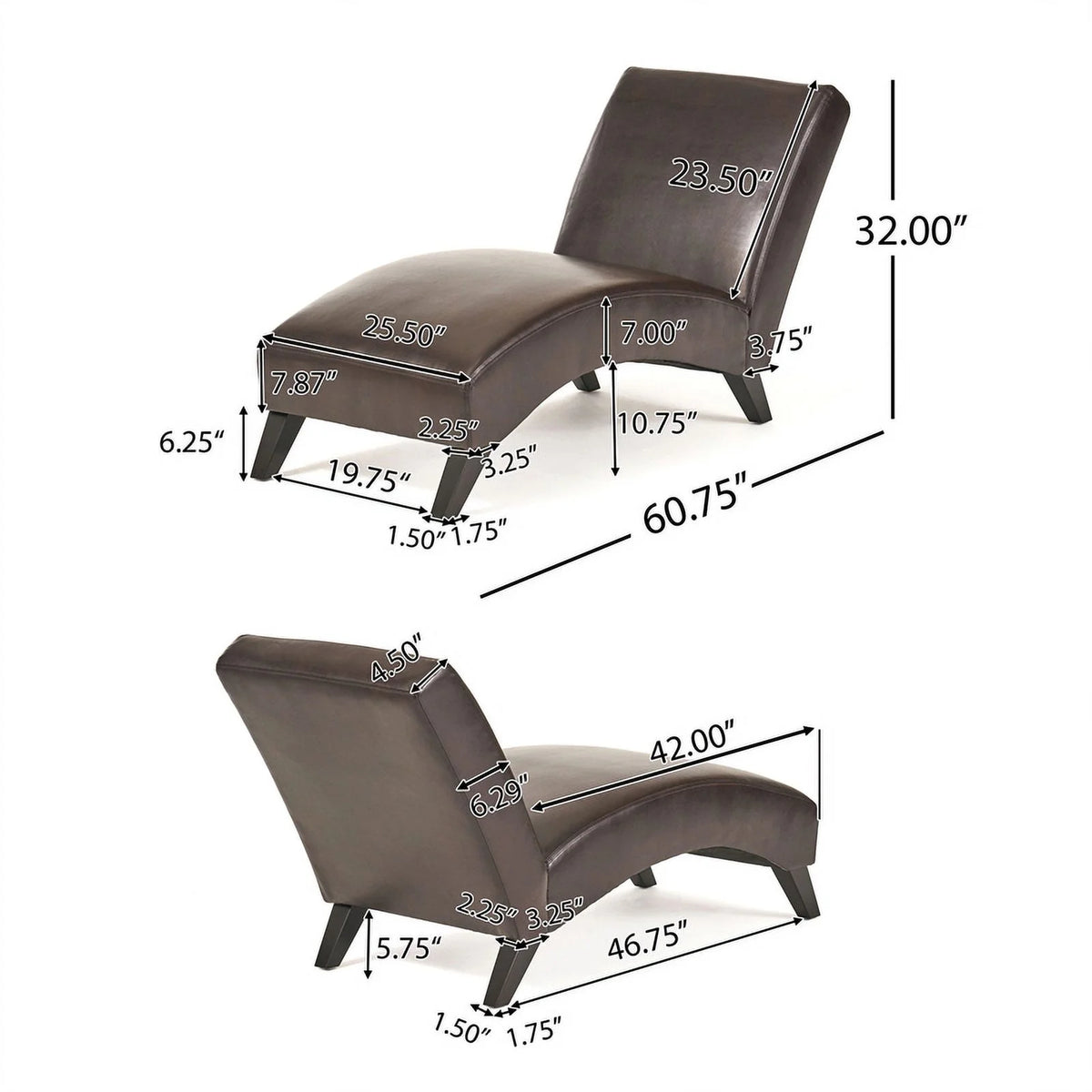 Brown Bonded Faux Leather Chaise Lounge J5083