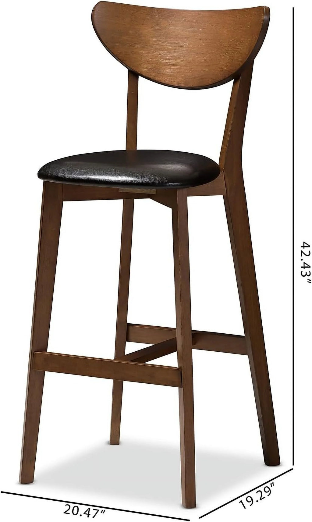Faux Leather Stool with Back, Black and Walnut Brown, 2-Pieces/Set U9239